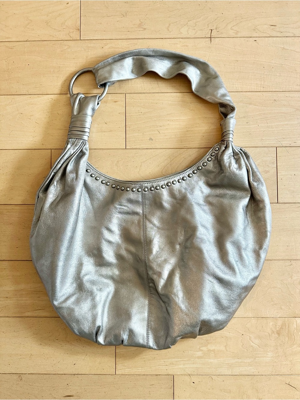 Metallic Leather Hobo Bag with Stud Accent by Aqua